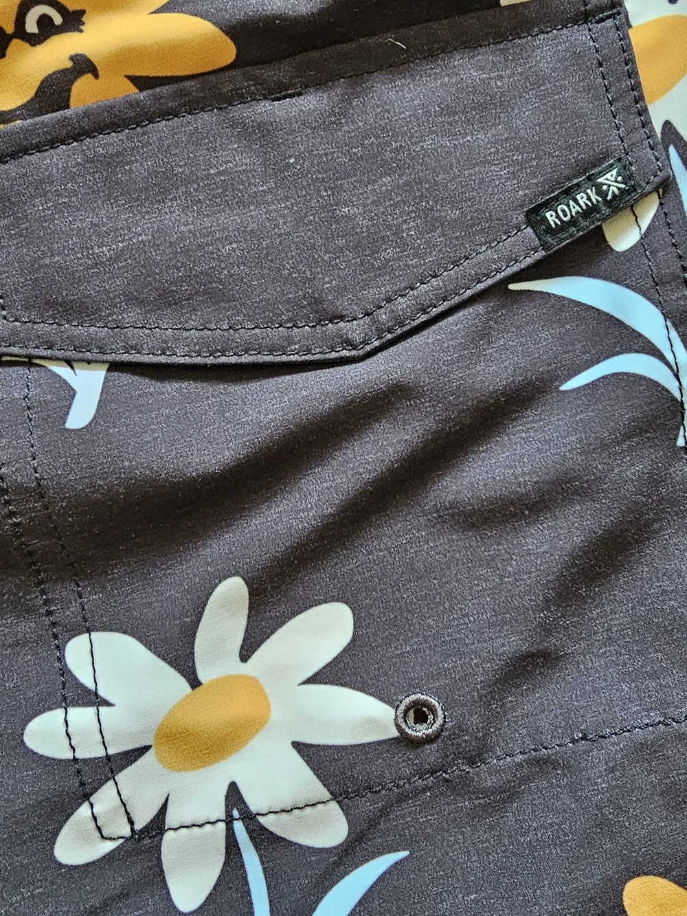 Roark Men's Black Swim Shorts with Yellow & White Floral Faces